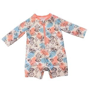 Disney Stitch One Piece Long Sleeve Swimsuit Baby Size 0-3 Months